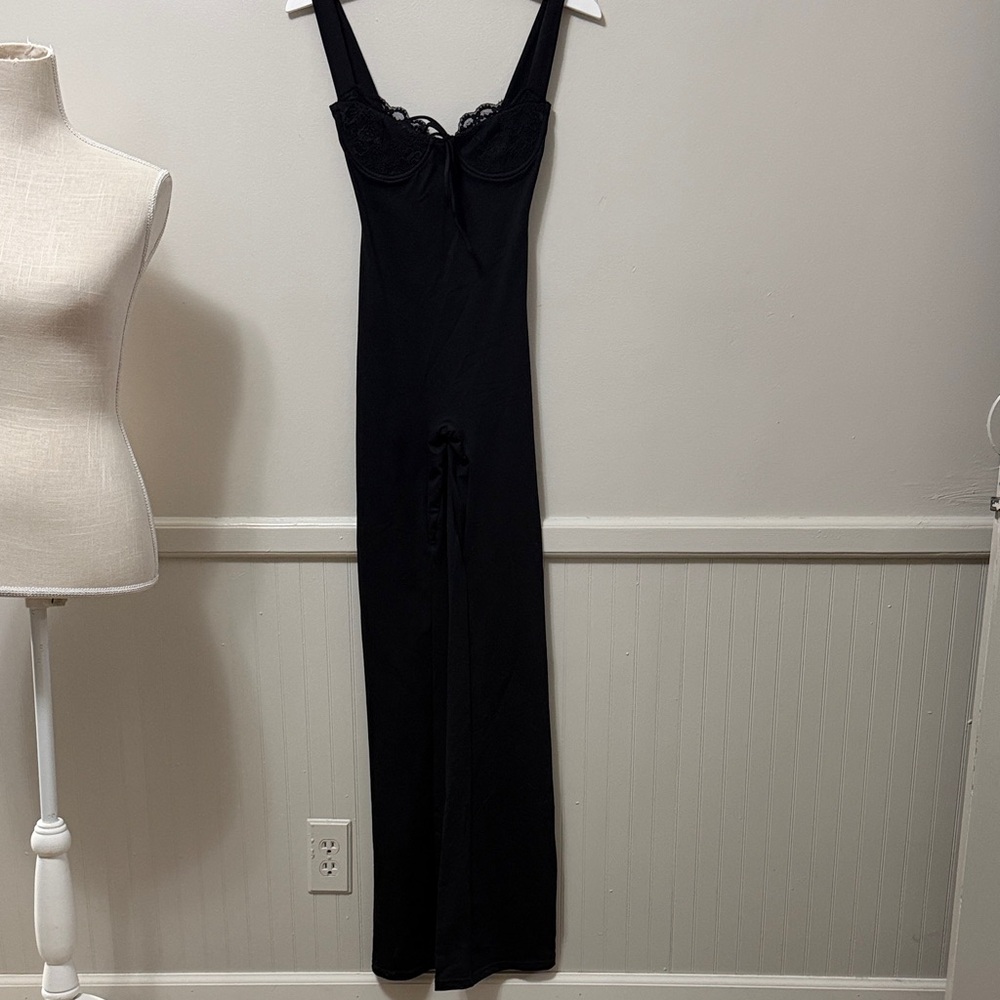 Black Lace-Trim Jumpsuit